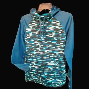 Nike therma-fit hoodie ladies sz. Small, blue/green, pocket thumb holes EUC